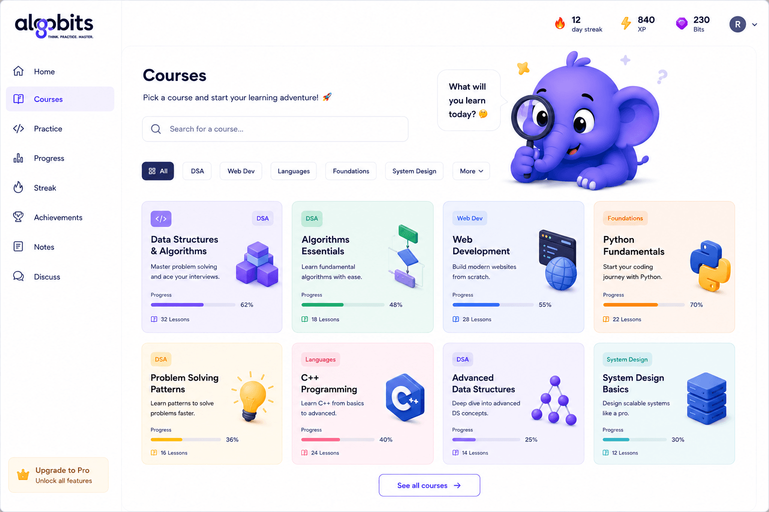 Algobits course dashboard preview