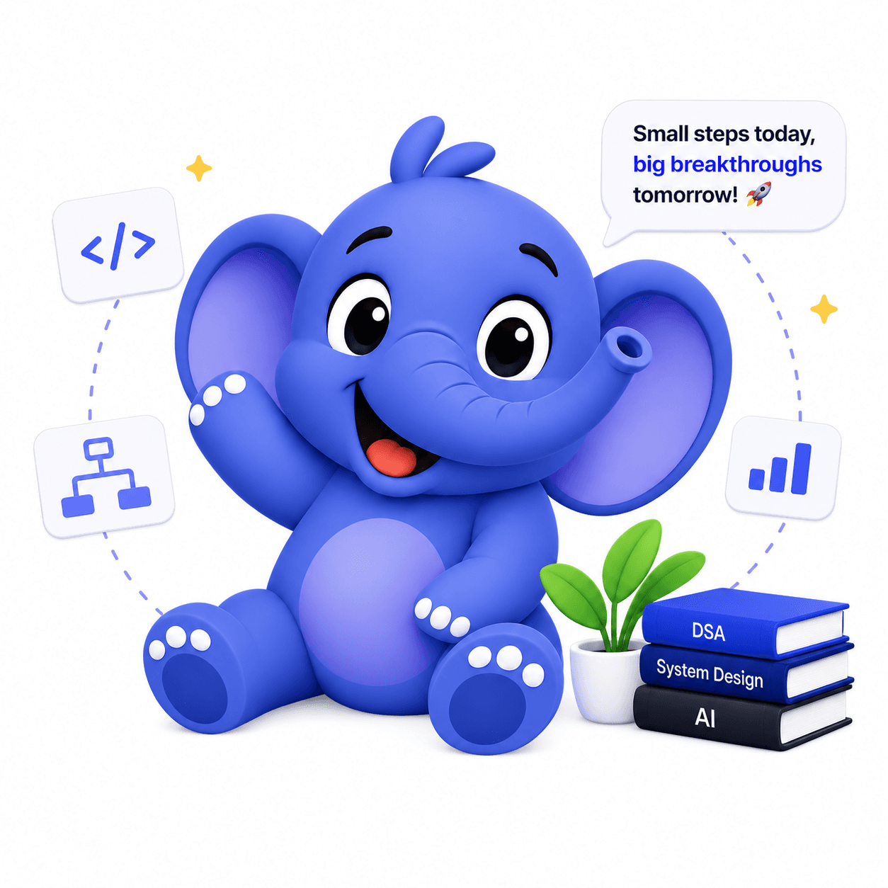 A friendly blue elephant learning to code